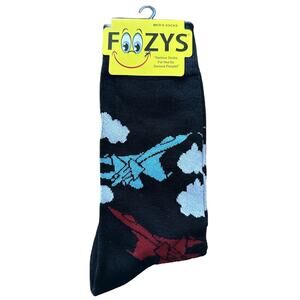 NWT Foozys Black Novelty Crew Length Fighter Jet Socks Mens One Size